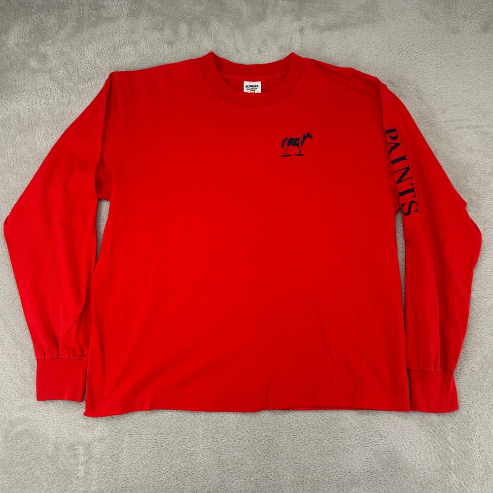 Sunbelt Sportswear Mens Large Red Long Sleeve Horse Paints Graphic Preowned